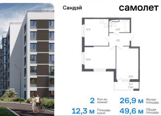 Продается 2-ком. квартира, 49.6 м2, Санкт-Петербург, жилой комплекс Сандэй, 7.2, Красносельский район