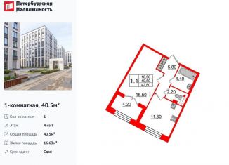 Продам 1-комнатную квартиру, 40.5 м2, Санкт-Петербург, метро Крестовский остров, Петровский проспект, 28к1