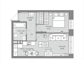 Продам 1-комнатную квартиру, 47.2 м2, Казань, ЖК Станция Спортивная