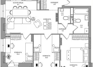 Продаю 4-ком. квартиру, 74.8 м2, Пермский край