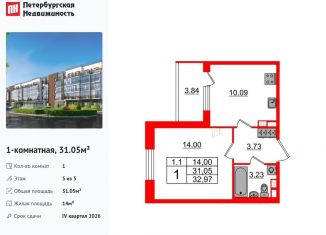 1-ком. квартира на продажу, 31.1 м2, Санкт-Петербург, муниципальный округ Пулковский Меридиан