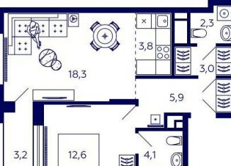 Продажа квартиры со свободной планировкой, 51.6 м2, Республика Башкортостан, улица Энтузиастов, 7