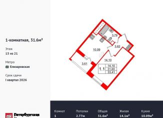 Продается 1-комнатная квартира, 31.6 м2, Санкт-Петербург