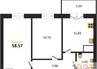 Продам 2-комнатную квартиру, 58.6 м2, Воронеж, Цимлянская улица, 10В