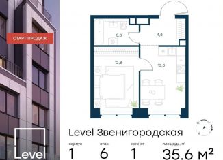 Продам 1-комнатную квартиру, 35.6 м2, Москва, метро Народное Ополчение, жилой комплекс Левел Звенигородская, к1