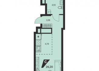 Продам квартиру студию, 26.2 м2, Екатеринбург, метро Уралмаш, Шефская улица, 42