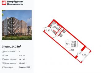 Продается квартира студия, 24.3 м2, Санкт-Петербург, метро Проспект Большевиков