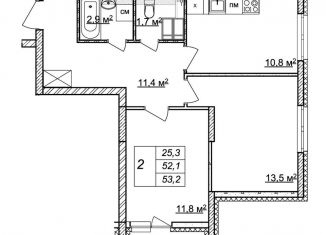 Продается 2-комнатная квартира, 53.2 м2, Нижний Новгород, Советский район, жилой комплекс Новая Кузнечиха, 13