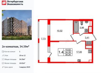 Продается 1-комнатная квартира, 34.4 м2, Санкт-Петербург, метро Улица Дыбенко, Октябрьская набережная, 36к4