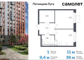 Продается 1-комнатная квартира, 36 м2, Московская область, жилой комплекс Пятницкие Луга, к2/2