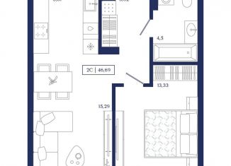 Продажа 2-комнатной квартиры, 46.7 м2, Новосибирск, метро Речной вокзал, улица Семьи Шамшиных, 2