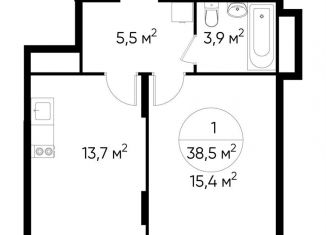 Однокомнатная квартира на продажу, 38.5 м2, Москва, деревня Рассказовка, 1