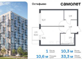 Продаю однокомнатную квартиру, 33.3 м2, Москва, жилой комплекс Остафьево, к17