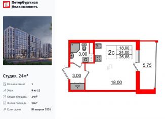 Продается квартира студия, 24 м2, Санкт-Петербург, метро Парнас