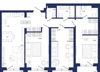 Продам 4-комнатную квартиру, 100.1 м2, Новосибирск, улица Семьи Шамшиных, 2