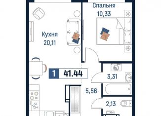 Продам 1-комнатную квартиру, 41.4 м2, Мурино