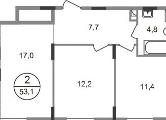 Продается 2-комнатная квартира, 53.1 м2, рабочий посёлок Заречье