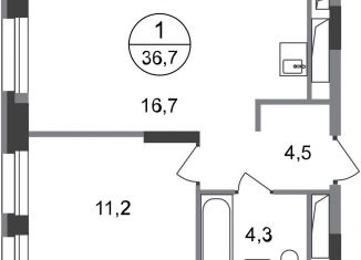 1-комнатная квартира на продажу, 36.7 м2, Москва