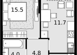 1-комнатная квартира на продажу, 38.3 м2, Москва, Отрадная улица, 4А, метро Отрадное