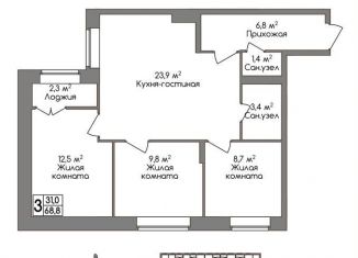 3-ком. квартира на продажу, 68.8 м2, Тула, улица Маяковского, 39