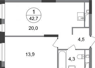 Однокомнатная квартира на продажу, 42.7 м2, Московский