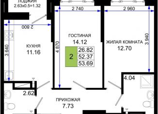 Двухкомнатная квартира на продажу, 53.7 м2, Ростовская область