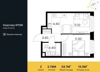 Продам двухкомнатную квартиру, 34.7 м2, Мытищи