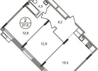 Продается 2-комнатная квартира, 57.6 м2, Московская область