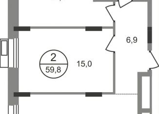 Продается двухкомнатная квартира, 59.8 м2, Московская область