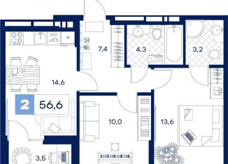 Продаю двухкомнатную квартиру, 56.6 м2, Тюмень