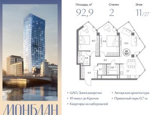 2-комнатная квартира на продажу, 92.9 м2, Москва, Шлюзовая набережная, 2/1с1