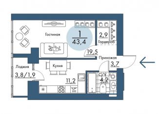 Продается 1-ком. квартира, 43.4 м2, Красноярский край