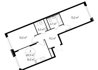 Продаю 2-ком. квартиру, 59.1 м2, Москва, деревня Рассказовка, 1