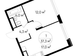 1-комнатная квартира на продажу, 37.3 м2, Москва, деревня Рассказовка, 1