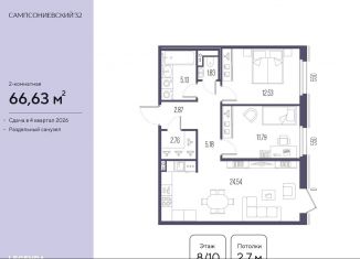 Продается двухкомнатная квартира, 66.6 м2, Санкт-Петербург, Малый Сампсониевский проспект, 2