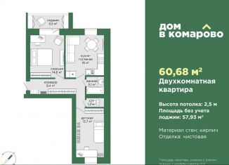 2-комнатная квартира на продажу, 60.7 м2, Челябинская область, бульвар Карпова, 13