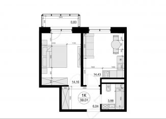 Продается 1-ком. квартира, 39.3 м2, Московская область