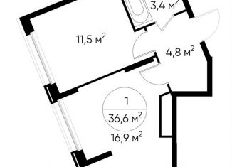 Продаю 1-комнатную квартиру, 36.6 м2, Москва, деревня Рассказовка, 1