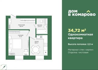 1-ком. квартира на продажу, 34.7 м2, Челябинская область, бульвар Карпова, 13