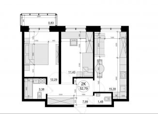 Продается 2-комнатная квартира, 52.8 м2, дачный посёлок Лесной Городок