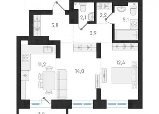 Продается 2-ком. квартира, 56.7 м2, Новосибирск, Заельцовский район, жилой комплекс Русское солнце, 2