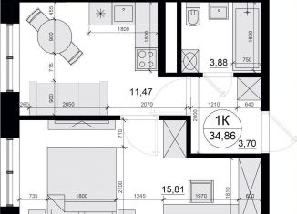 Продам 1-ком. квартиру, 34.9 м2, дачный посёлок Лесной Городок