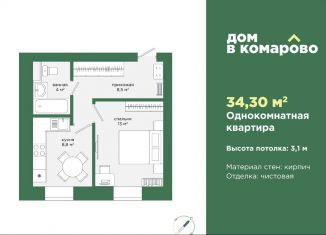 Продажа 1-комнатной квартиры, 34.3 м2, Челябинская область, бульвар Карпова, 13