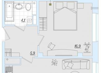 Продается 1-комнатная квартира, 49.1 м2, деревня Борисовичи, Балтийская улица, 17А