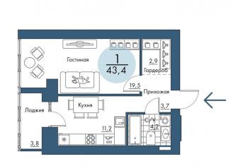 Продам 1-ком. квартиру, 43.4 м2, Красноярский край