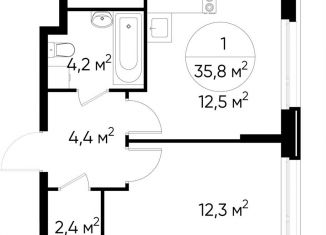 Продажа однокомнатной квартиры, 35.8 м2, Москва, деревня Рассказовка, 1