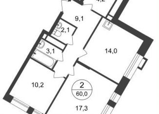 Продам двухкомнатную квартиру, 60 м2, Москва, 7-я фаза, к2