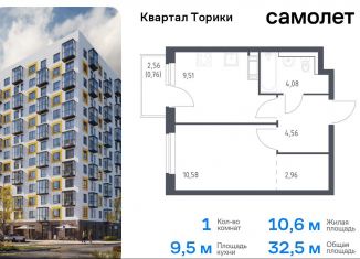 1-ком. квартира на продажу, 32.5 м2, Ленинградская область, жилой комплекс Квартал Торики, к1.1