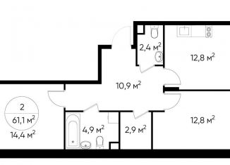 2-ком. квартира на продажу, 61.1 м2, Москва, деревня Рассказовка, 1