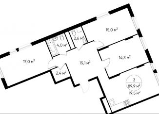 Продаю 3-ком. квартиру, 89.9 м2, деревня Рассказовка, деревня Рассказовка, 1